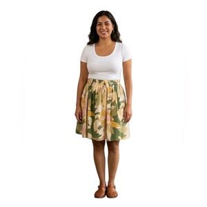 Floral Green and Yellow Midi Skirt